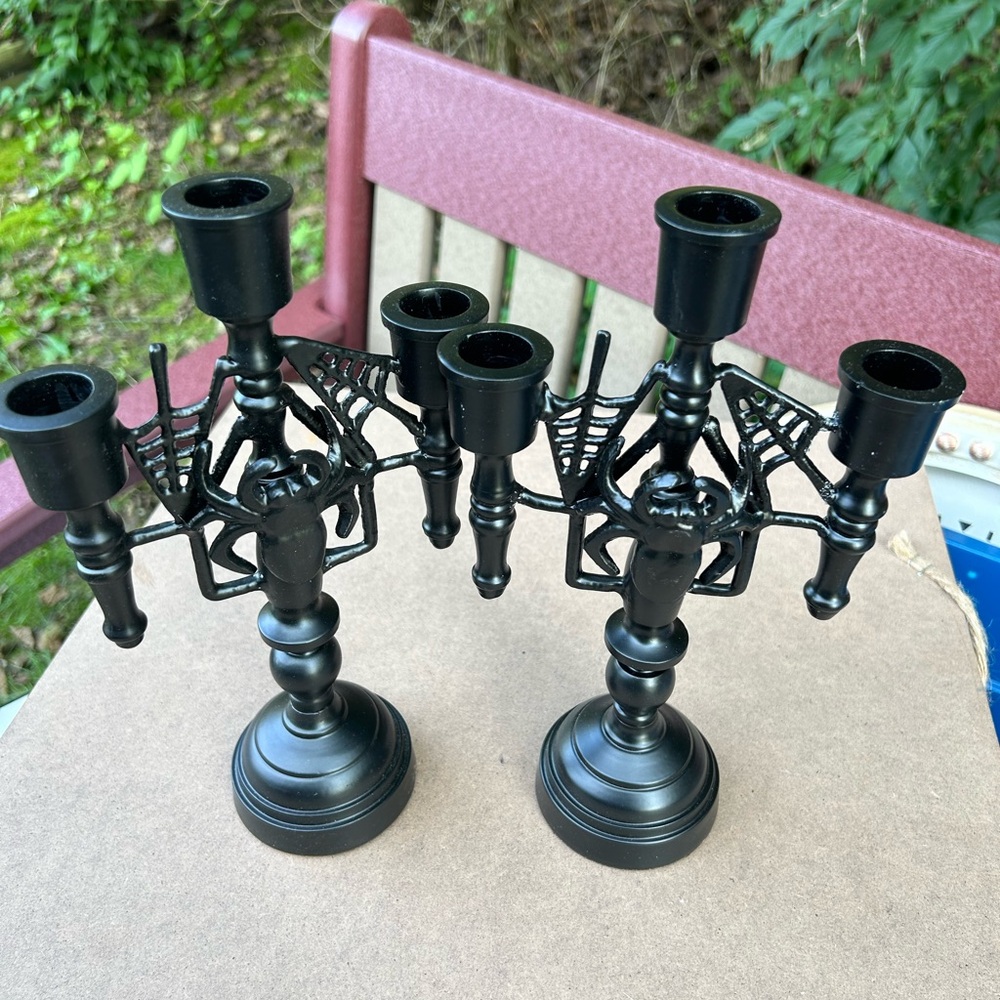 Black Spider Web Candelabra Set